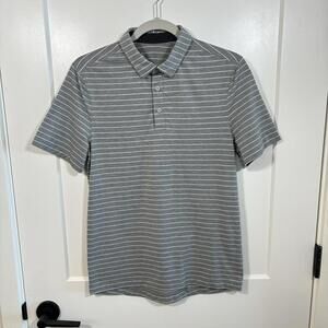 Lululemon Polo Mens S Grey & White Striped Evolution Stretch Golf Lightweight